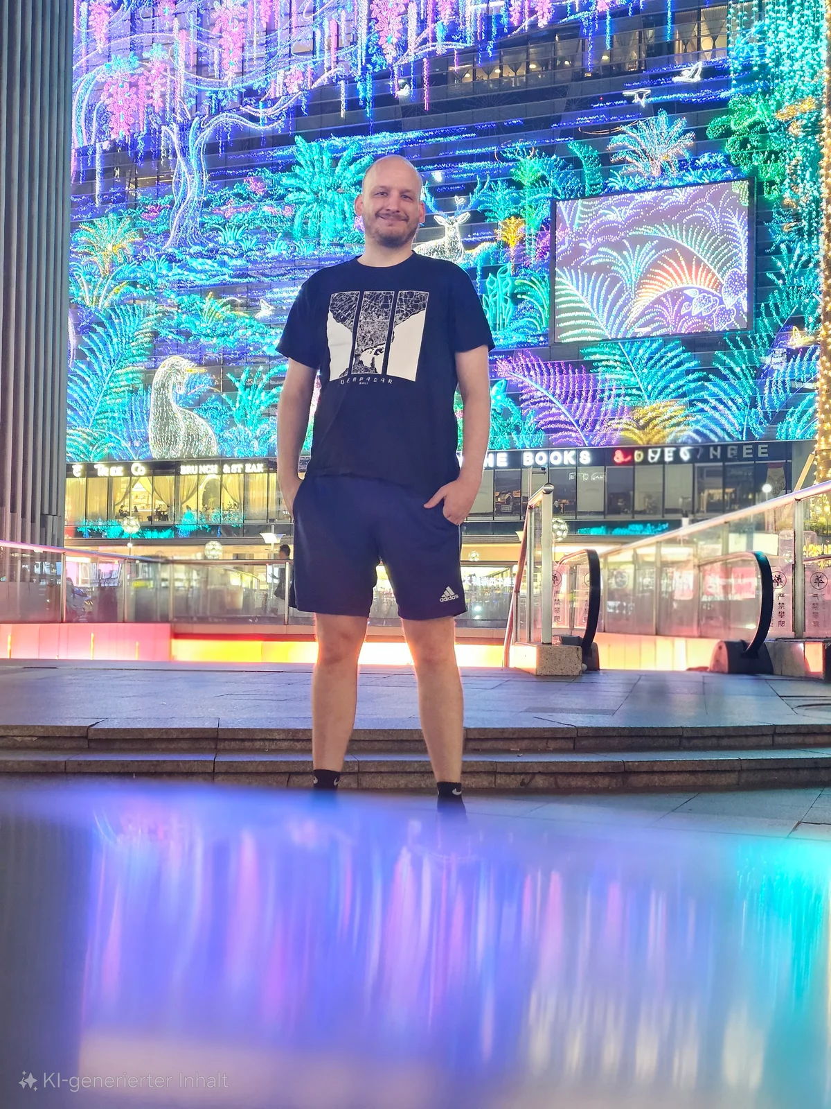 Dierk Zehe vor einer farbenfrohen Lichtinstallation